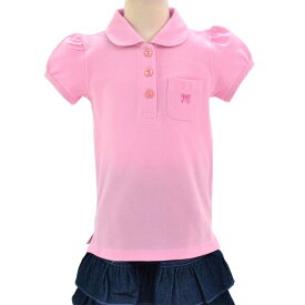 ポロシャツ(半袖) ピンク×ドットリボン(刺繍入り) 子供用スクールポロシャツ 子供 白 ポロシャツ 綿100 コットン 名札 通学 キッズ 小学生 小学校