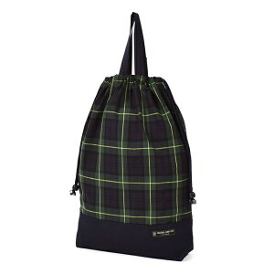 【ゆうパケット配送】 大 体操服袋 ネームタグ付き 持ち手マチ付き 撥水ノーアイロン タータンチェック ダークグリーン 子供用 男の子 体操服袋 体操着入れ 体操着袋 巾着袋 大 着替え袋 持