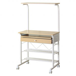 パソコンデスク IWP-65 幅75cm 奥行き52cm 高さ134cm キャスター付き デスク 引出し付き 棚付き スライドトレー付き モニター台 プリンター収納 書斎机 勉強机 ウッド スチール センターテーブル
