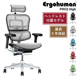 Ergohuman PRO2 High オフィスチェア エルゴヒューマン ヘッドレスト付属モデル 多機能チェア 高機能 ランバーサポート ハイブリッド リクライニング 座面昇降 奥行調節 アーム調整 ヘッドレスト 腰痛軽減 ゲーミングチェア オフィス デスクチェア 椅子 メッシュ 高級