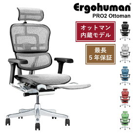 Ergohuman PRO2 OTTOMAN オフィスチェア エルゴヒューマン オットマン内蔵モデル 多機能チェア 高機能 ランバーサポート ハイブリッド リクライニング 座面昇降 奥行調節 アーム調整 ヘッドレスト 腰痛軽減 ゲーミングチェア オフィス デスクチェア 椅子 メッシュ 高級