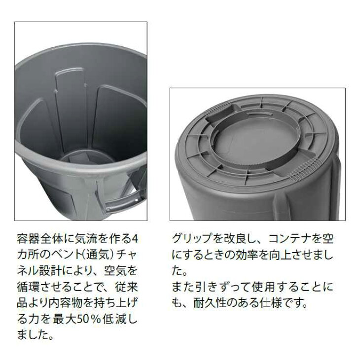 楽天市場】VENTED BRUTE 丸型コンテナ 121.1L 蓋なし ラバーメイド 
