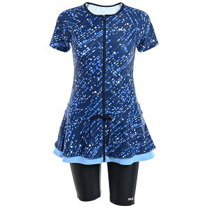 閉店セーノレ!FILA フィットネス水着 レディース バイアスドットフルジップ チュニックセパレート 体形カバー スイミング めくれ防止 楽々ファスナー フィラ