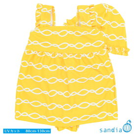 Sandia サンディア 子供水着 女の子 チェーンイエロー キャップ付きベビー水着 キッズ水着 水着 UVカット