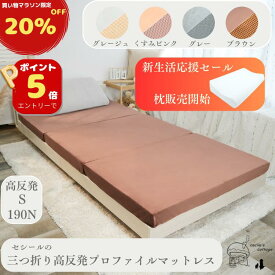 【 エントリーでポイント5倍・20％OFFクーポンあり・あす楽・送料無料 】高反発 190N 硬め マットレス 3つ折り 厚さ メッシュ パイル生地 シングル 三つ折り 超低ホルムアルデヒ エコテックス認証 高反発 敷布団 敷き布団 寝具 プロファイル 腰 サポート