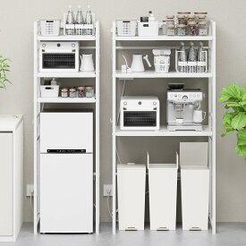 【即日発送】冷蔵庫上ラック レンジ台 ゴミ箱上ラック キッチンラック 奥行き42 幅50 高さ170CM キッチン棚 炊飯器 ランドリーラック レンジ棚 耐荷重90kg 高さ13段階調節 大型電子レンジ対応 フック付き 頑丈 オープンラック 食器棚 炊飯器