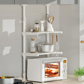 【即日発送】 突っ張りキッチンラック 調味料ラック つっぱり式 2段 高さ調節可 幅62×奥行26 幅40 2段 耐荷重20kg 水切り棚 スパイスラック 工具不要 水切り棚 出窓対応 S字フック付 防錆加工 2サイズ展開