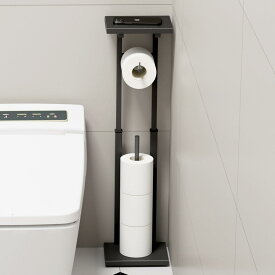 【即日発送】トイレットペーパーホルダー 自立式 幅20×奥行15×高さ60.5-76.5cm 高さ3段階調節 イレ収納棚 ペーパーホルダー 紙巻き器 おしゃれ 積み重ねタイプ トイレットペーパースタンド 置き型 木製棚付き スリム トイレ 収納ラック