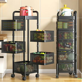 【MAX15%OFF！当店買い回りクーポン配布】キッチンワゴン キャスター付き 5段 収納ワゴン 北欧 バスケットワゴン おもちゃ キッチン収納 収納ラック 可動 回転 脱着可能 完成品 台所 果物 野菜 調味料 ラック おしゃれ スリム 隙間収納 キッチンストッカー 白 黒 新生活