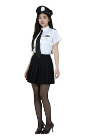 シダーエイト レディース ポリス コスプレ セクシー 警察官 トップス フリルスカート ネクタイ 帽子 4点セット ハロウィン イベント 衣装 仮装 police コスチューム