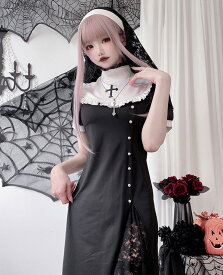 [シダーエイト] セクシー 修道女 コスチューム ハロウィン イベント 衣装 仮装 シスター コスプレ 3点セット