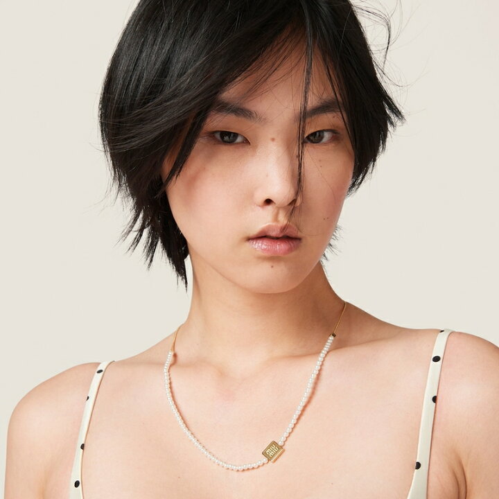 楽天市場】ミュウミュウ MIU MIU 人工パール付 メタル チョーカー 