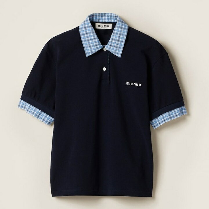 楽天市場】ミュウミュウ MIU MIU ピケxポプリン ポロシャツ【ネイビー  