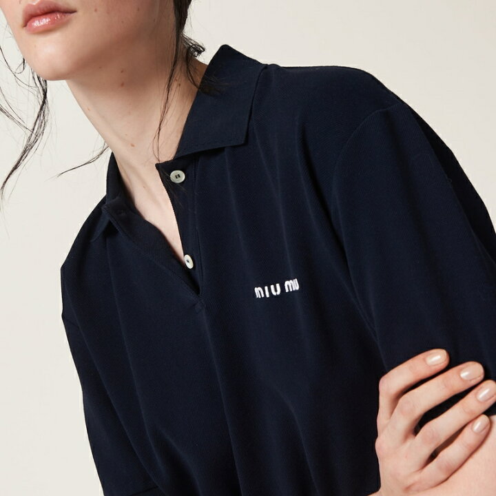 楽天市場】ミュウミュウ MIU MIU コットンピケ ポロシャツ【ネイビー 