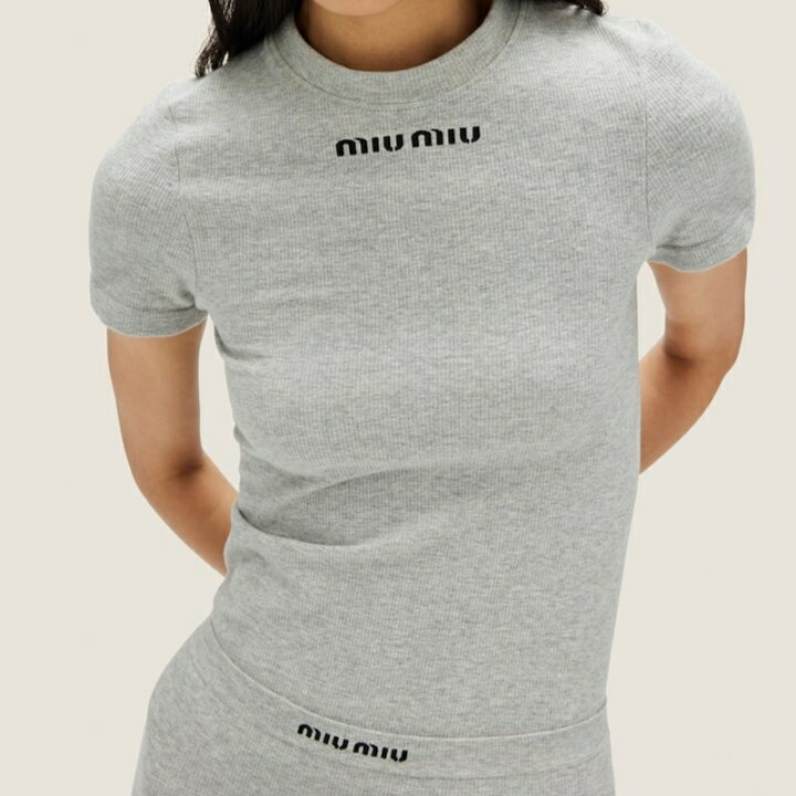 楽天市場】ミュウミュウ MIU MIU シームレス メランジ Tシャツ【グレー 
