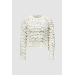2025春夏 MONCLER モンクレール レディースMAGLIONE IN COTONE TESTURIZZATOセーター【bianco 】【送料無料】【正規品】