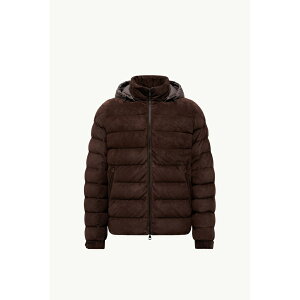 2025/26�H�~ MONCLER �����N���[�� �����YARNEB SHORT DOWN JACKET IN SUEDE WITH HOOD�_�E���W���P�b�g�yMarrone �z�y���������z�y���K�i�z