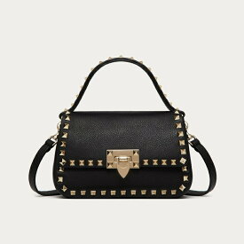 ヴァレンティノ VALENTINO 2024春夏 レディース☆スモール ロックスタッズ グレイニー カーフスキン ハンドバッグ【black 】【送料無料】【正規品】