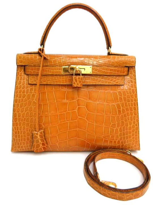 楽天市場】HERMES ケリー28 クロコダイル アリゲーター サフラン 