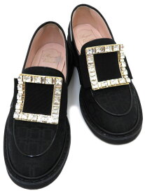 ROGER VIVIER　ヴィヴ レンジャーズ ストラスバックル ローファー　ファブリック×レザー　ブラック×スワロフスキ　ー　＃361/2　 【中古】