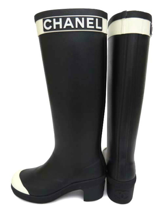 楽天市場】CHANEL レインブーツ HIGH BOOTS G34076 ラバー BLACK/WHITE 