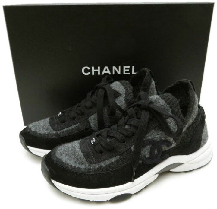 楽天市場】CHANEL スニーカー G38750 現行商品 ニット×スエード グレー 