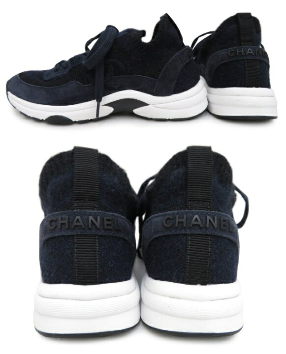 楽天市場】CHANEL スニーカー G38750 ニット×スエード ネイビー ＃36 