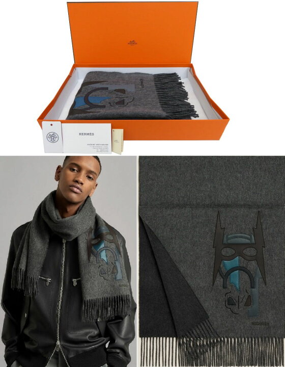 楽天市場】HERMES カシミヤマフラー レザーディテール ”スーパーH  