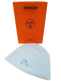 HERMES 　ベビー カシミア ニット帽子　ニットキャップ　カシミア100％　ベビーブルー系　新品同様【中古】