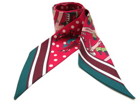 HERMES 　ツイリー ”新 パリの恋人たち” Les Nouveaux Amoureux de Paris　 ローズヴィフ×メンソール×ボルドー【中古】