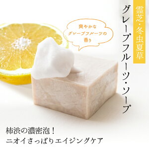 グレープフルーツ ソープ 80g|冬虫夏草石鹸 霊芝石鹸 固形石けん 洗顔石けん 角質ケア 顔 洗う 泡 石けん 保湿 毛穴 黒ずみ 落とし 潤い 毛穴ケア 弱アルカリ性 洗顔 石鹸 ソープ せっけん 固