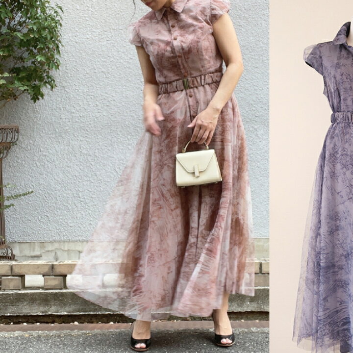 楽天市場】☆セレクト☆水彩柄 ロング ドレス ボタン ロングドレス 
