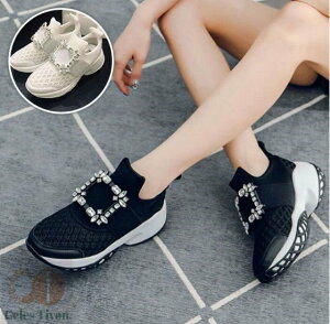 ビジュー メッシュ スニーカー 楽ちん 疲れにくい レディース 22 23 24 25cm 白 ブラック ホワイト おしゃれ かわいい 靴 痛くない スポ