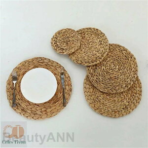 2枚セット 直径35cm 丸型 手編み テーブルウェア 田園 鍋敷き 茶碗パッド モダン おしゃれ 食器用の敷き物 アジアン雑貨 小物 キッチングッズ キッチン雑貨 湯飲みマット エスニック コースタ