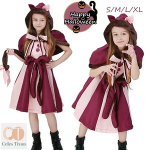 ハロウィン 衣装 子供 ハロウィン衣装 仮装 コスプレ衣装 猫 膝丈ワンピース ワンピース 女の子 ケープ しっぽ ハロウィン 魔法使い 仮装 おとぎ話 童話 姫様 コスチューム cosplay 宴会 余興