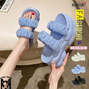 レディース サンダル スポーツサンダル ビーチサンダル 厚底サンダル 厚底靴 スリッパ ヒール7cm 夜店 オシャレ 韓国ファション オープントゥサンダル ウェッジソール ミュール 黒 白 柔らか