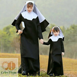 コスプレ 仮装 親子ペア 修道女 ハロウィン 子供 大人 女性 聖女 修女 シスター 宣教師 衣装 お揃い レディース キッズ 2点セット ワンピース 大きいサイズ 修道服 教会 コスチューム 舞台 演