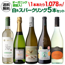 【誰でもP3倍 11/10 0時～/11 2時】【2セット購入で300円OFFクーポン配布中】1本あたり1,078円(税込) 送料無料 オーガニック認証入り！爽快白＆スパークリング5本セット 22弾ワインセット 白ワインセット オーガニックワインセット 浜運A お歳暮 御歳暮