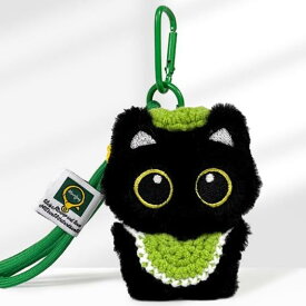 レディース キーホルダー ぬいぐるみチャーム 黒猫 クロネコ ふわふわ マスコット ミニバッグ風 スタイ付き かわいい 小物 雑貨 大人可愛い トレンド 普段使い プレゼント プチギフト ブラック 猫グッズ 癒し系 アニマルチャーム
