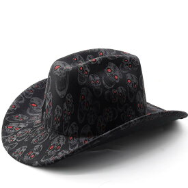 帽子 メンズ レディース カウボーイハット スカルデザイン ハロウィン パーティー用 ジャズハット 礼帽 ユニセックス