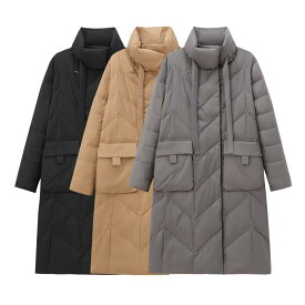 秋冬 レディース スタンドカラー レトロ ロング丈 膝下 ダウンコート 百搭 スタイリッシュ 軽量 暖か 通勤 日常 コーディネート 自由 欧米風
