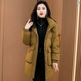 レディース 秋冬 ダウンコート 中長丈 厚手 白鴨ダウン ゆったり 大きめサイズ ママ向け 暖か コットン混 スタイリッシュ ロング丈 防寒 軽量 吸湿速乾