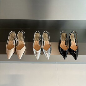 レディース サンダル パンプス ポインテッドトゥ 本革 レザー ピンヒール シルバー バックストラップ ハイヒール 上品 高見え エレガント きれいめ 通勤 オフィス 結婚式 パーティー 大人可愛い 春 夏