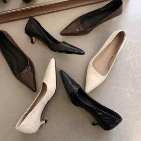 レディース パンプス ポインテッドトゥ 本革 ピンヒール ミドルヒール ヴィンテージ調 レトロ 美脚 高見え きれいめ 上品 通勤 オフィスカジュアル オールシーズン