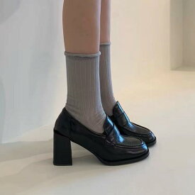 レディース ローファー パンプス 本革 牛革 太ヒール チャンキーヒール ラウンドトゥ ハンドメイド 深め 履き心地抜群 疲れにくい 痛くない 安定感 上品 きれいめ カジュアル 大人可愛い オールシーズン
