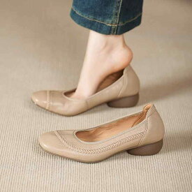 レディース パンプス 本革 羊革 チャンキーヒール 3cmヒール 柔らかい 痛くない 疲れにくい 歩きやすい 走れる ローヒール スクエアトゥ 上品 きれいめ カジュアル 通勤 オフィス 楽ちん 春 秋