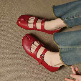 レディース パンプス タビパンプス メリージェーン 本革 牛革 足袋シューズ ダブルストラップ フラットシューズ ローヒール 大きいサイズ 個性的 上品 きれいめ 大人可愛い 歩きやすい 疲れにくい ぺたんこ