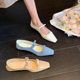 レディース パンプス スクエアトゥ チャンキーヒール リボン 2way かかとが踏める バブーシュ エナメル シープスキン 太ヒール 中ヒール 3色展開 履き心地 上品 きれいめ 大人可愛い 疲れにくい 歩きやすい 通勤 オフィス カジュアル