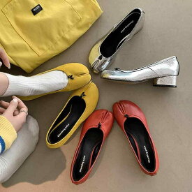 レディース 足袋シューズ パンプス 本革 レトロ 中ヒール チャンキーヒール ローカット 大きいサイズ 上品 きれいめ 履きやすい 疲れにくい 歩きやすい 安定感 痛くない 春 夏 秋 冬