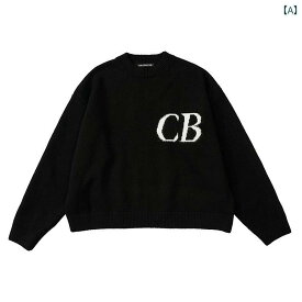 ニットセーター 男女兼用 ゆったり コットン アルファベット刺繍 クルーネック ラフスタイル ハイストリート ルーズフィット 情侣針織 宽松毛衣 圆领提花 慵懒风高街